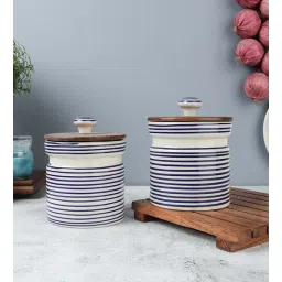 Parikrama Blue Spiral 600ml (Set of 2) Ceramic Storage Jar by Vareesha-picture-38