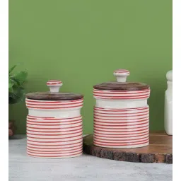 Parikrama Red Spiral 600ml (Set of 2) Ceramic Storage Jar by Vareesha-picture-34