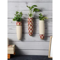 VarEesha 3-Pcs Off White & Red Printed Wall Hanging Planter-picture-14