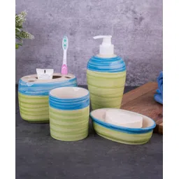 VarEesha Ananda Blue Green Ceramic Four Piece Bathroom Accessories Set - Soap Dispenser with Accessories-picture-13
