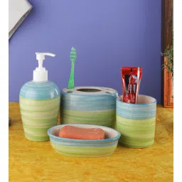 vareesha Ananda Green & Blue Ceramic (Set of 4) Bath Accessory Set-picture-25