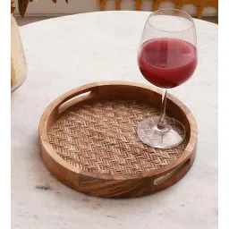 vareesha Bambusa Round Brown Wood Serving Tray-picture-17