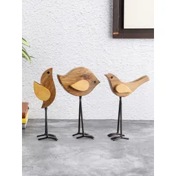 VarEesha Brown & Black 3 Pcs Wooden Bird Family Showpieces-picture-16