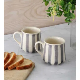 vareesha Crosswalk Grey Striped White Ceramic Taper Coffee Mugs (Set of 6)-picture-23