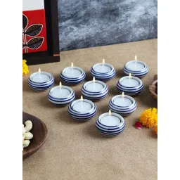 VarEesha Earthen Sparkle Blue & White Ceramic Tea Light Holder - Set of 10-picture-21