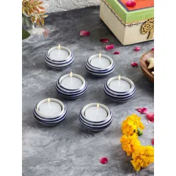 VarEesha Earthen Sparkle Blue & White Ceramic Tea Light Holder - Set of 6-picture-29