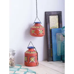 VarEesha Earthen Sparkle Red Terracotta Hanging Lantern Lamp Tea Light - Set of 2-picture-15