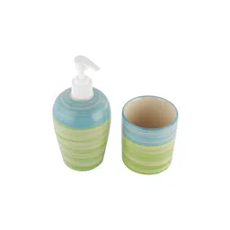 VarEesha Green & Blue Printed Ananda Ceramic Soap Dispenser & Tumbler Set image 4