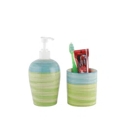 VarEesha Green & Blue Printed Ananda Ceramic Soap Dispenser & Tumbler Set image 5