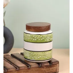 vareesha Green White Embossed Ceramic Air Tight Jar with Wooden Lid-picture-28