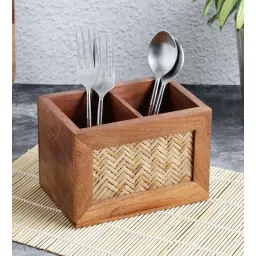 vareesha Hand Crafted Acacia Wood Chatai Two Sections Spoon Holderor Cutlery Holderor Kitchen Caddy-picture-38