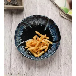 vareesha Leher- Round Dark Blue 8 Inch Ceramic Appetizer Platter-picture-13