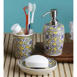 vareesha Manohar Yellow Ceramic (Set of 3) Bath Accessory Set-picture-35