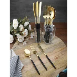 VarEesha Radiant Golden & Black Stainless Steel Cutlery - Set of 18-picture-22