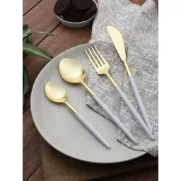 VarEesha Radiant Golden & White Stainless Steel Cutlery - Set of 4-picture-44