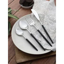 VarEesha Radiant Silver & Black Stainless Steel Cutlery - Set of 4-picture-24