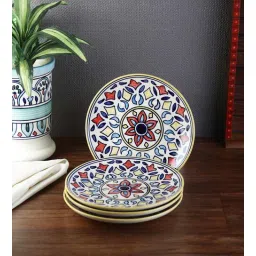 vareesha Rangriti 7 Inch Multicolour Ceramic (Set of 4) Quarter Plate-picture-30