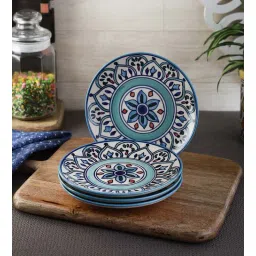 vareesha Royal Crown 7 Inch Blue & White Ceramic (Set of 4) Quarter Plate-picture-10