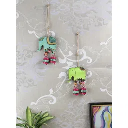 VarEesha Set of 2 Green & Blue Elephant Tinkle Bells Wind Chimes-picture-26