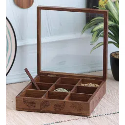 vareesha Sheesham Wood Brown Colour Square 9 Compartment Spice Tray-picture-33