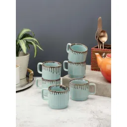 VarEesha Tranquil Sage Green Ceramic Cup (0.15 L) - Set of 6-picture-27