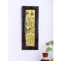 VarEesha Yellow Hand Painted Warli Peacock Art Wall Hanging-picture-25