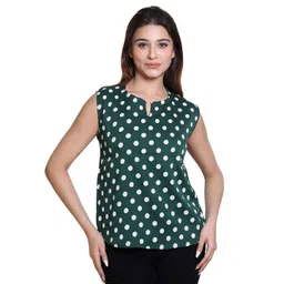 Varenyam Women Polka Dot Printed Sleeveless Georgette Top-picture-15