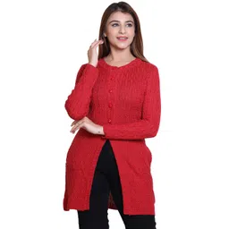 Varenyam Women Self Design Longline Acrylic Cardigan-picture-18