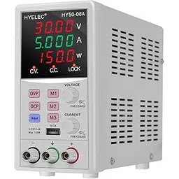 Variable DC Power Supply with Memory, Hyelec 50V 6A 150W Adjustable Switching Bench Power Supply with 4 Digits Dual Color LED Display, 5V2A USB Output, Encoder Adjustment knob with Alligator Leads-picture-47