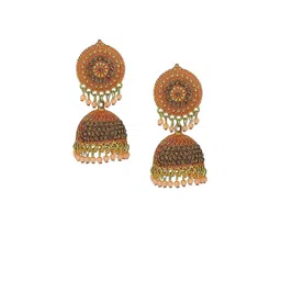 Varico Artificial Stones Studded & Beaded Dome Shaped Oxidised Jhumkas-picture-34