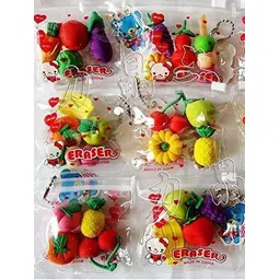 variety palace Fruits Vegetable Eraser /Rubber Birthday Return Gifts for Kids (Pack of 6 Pouch) Non-Toxic Eraser image 1