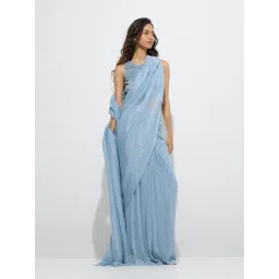 Vark by Westside Light Blue Plisse-Textured Saree-picture-42