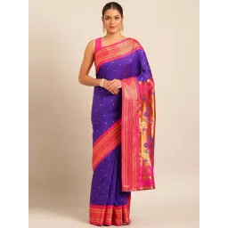 Varkala Silk Sarees Purple & Pink Woven Saree With Unstitched Blouse-picture-27