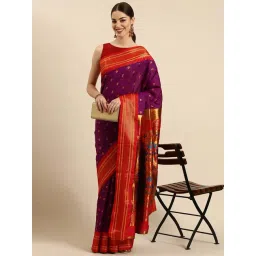 Varkala Silk Sarees Purple & Red Woven Saree With Unstitched Blouse-picture-32