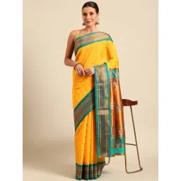 Varkala Silk Sarees Yellow & Green Woven Saree With Unstitched Blouse-picture-30