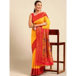 Varkala Silk Sarees Yellow & Red Woven Saree With Unstitched Blouse-picture-18
