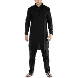 varmohey Royal Kurta Men's Cotton Linen Pathani Suit Black-picture-11
