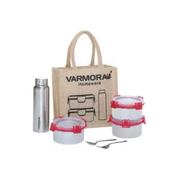 Varmora Cromo Raspberry Pink Stainless Steel Lunch Box Set With bag-picture-36