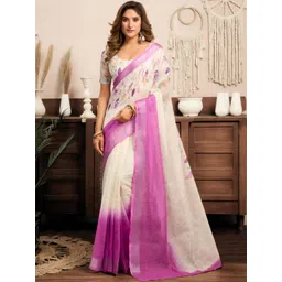 VARNI FABRICS Floral Linen Women Ready to Wear Saree With Blouse Piece-picture-36