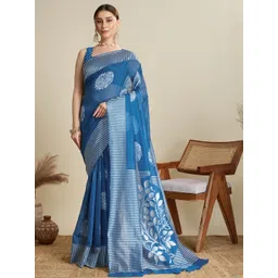 VARNI FABRICS Floral Silk Blend Ikat Saree-picture-14