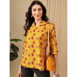 Varun Handicraft Floral Print Mandarin Collar Cotton Top-picture-25