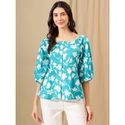 Varun Handicraft Floral Print Puff Sleeve Cotton Peplum Top-picture-20