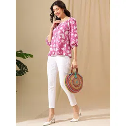 Varun Handicraft Floral Print Puff Sleeve Cotton Top-picture-41