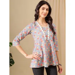 Varun Handicraft Floral Print Ruffles Cotton Top-picture-34
