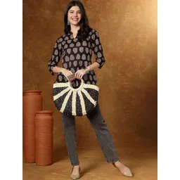 Varun Handicraft Print Mandarin Collar Ethnic Cotton Top-picture-37