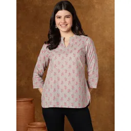 Varun Handicraft Print Mandarin Collar Ethnic Cotton Top-picture-25