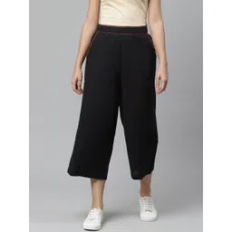 VARUSHKA Women Black Loose Fit Solid Cropped Parallel Trousers-picture-33