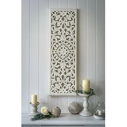 VAS Collection Home Floral MDF Wall Decoration Panel, Wall Decoration Hanging, Wood Carving Wall Decoration Panel for Living Room, Bedroom, Hallway, Office (12" Inch X 27" Inch, White Antique)-picture-13