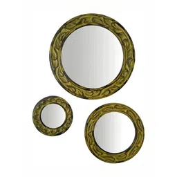 VAS collection home 3-Pcs Green Floral Patterned Wooden Wall Mirror-picture-42