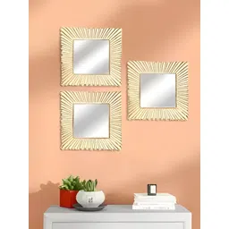 VAS collection home Ethnic Motifs 3 Pcs Peach Textured  Wooden Wall Mirrors-picture-36